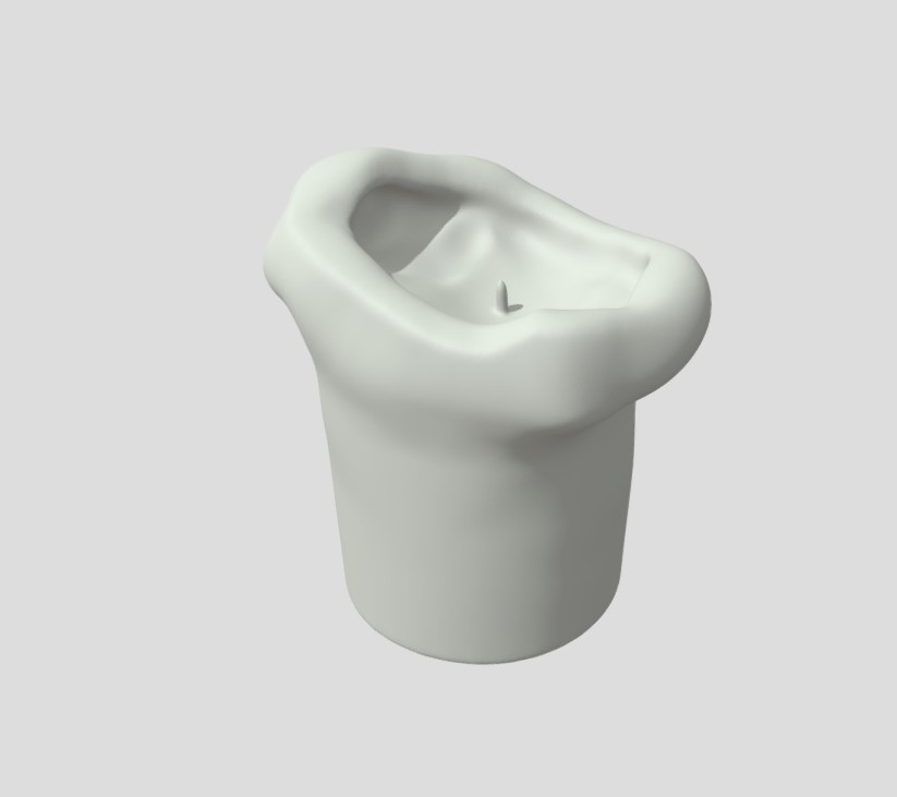 A model of a partially melted candle with a mushroom like top