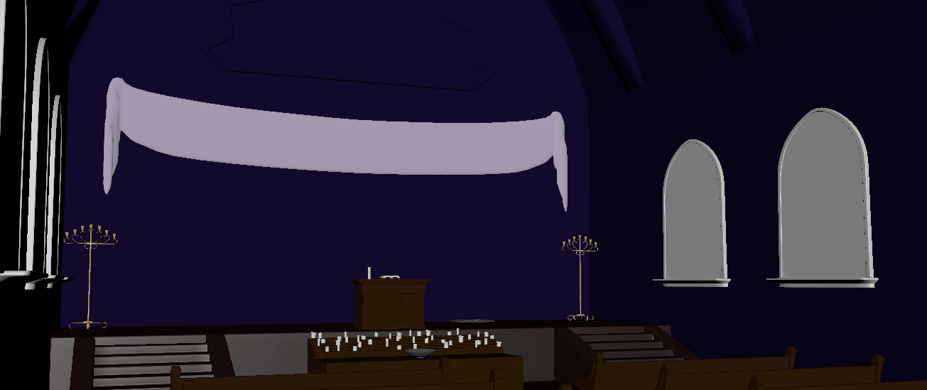 A modeled scene of a church