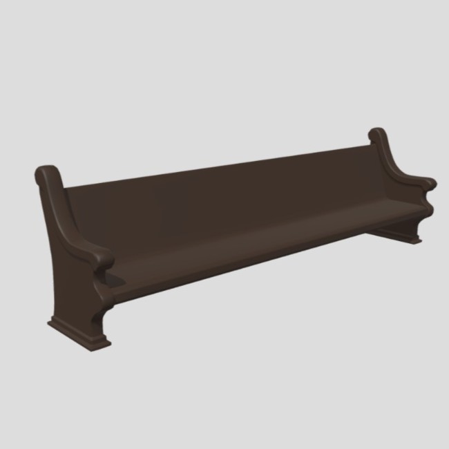 A model of a wooden pew bench