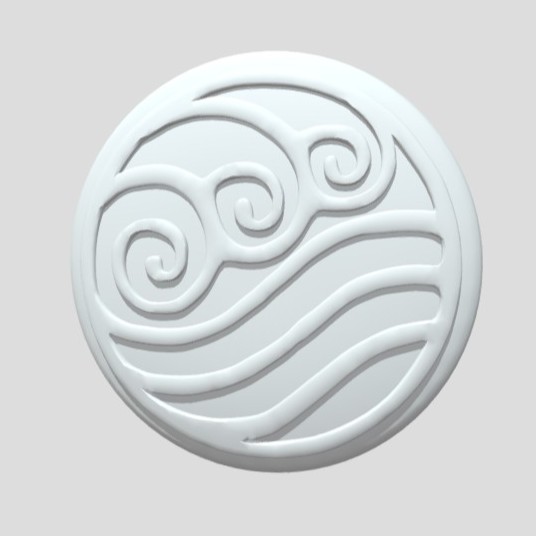 A model of a pendant with a wave logo